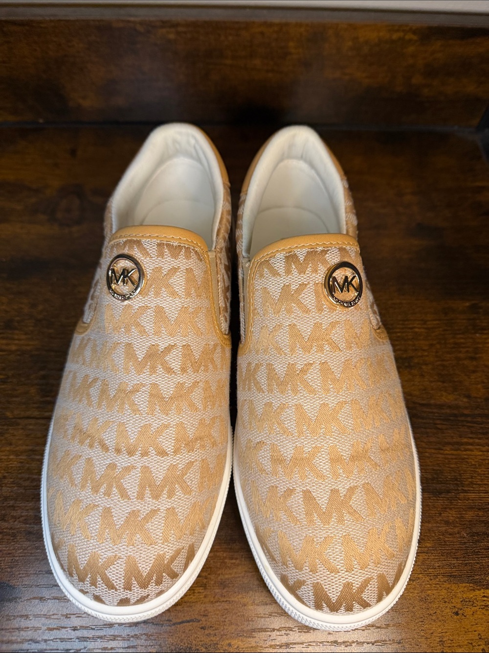 Michael Kors Beige/Tan MK Monogram Slip-On Sneakers